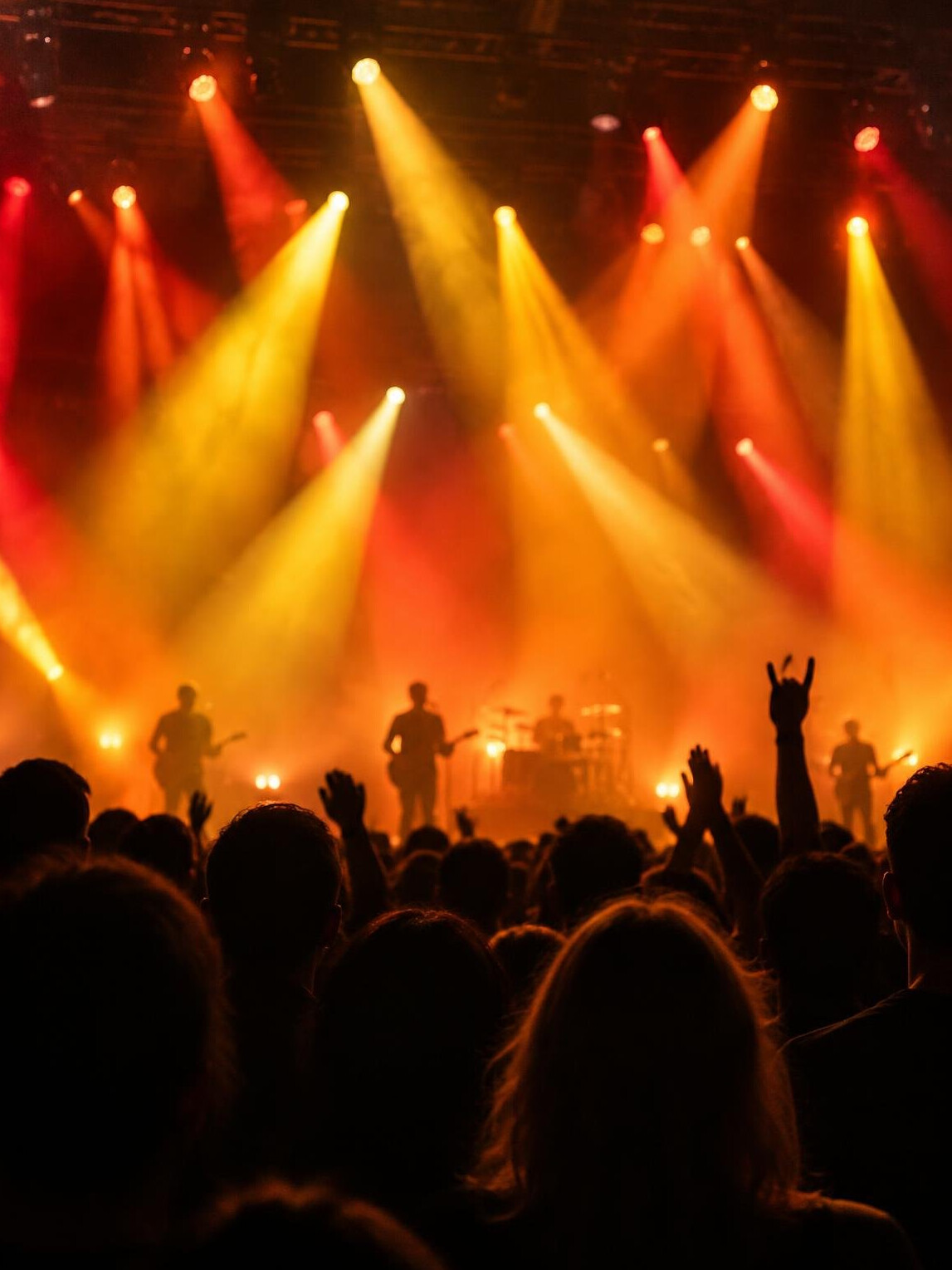 Colorful concert lights over a live audience